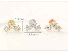 14k Solid Gold Genuine Diamond Star Earrings Triple Stars Threaded Piercing