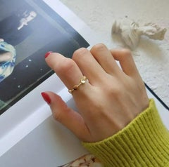 14K Solid Gold Geometric Disc Open Gold Ring For Women Fine Temperament Jewelry.