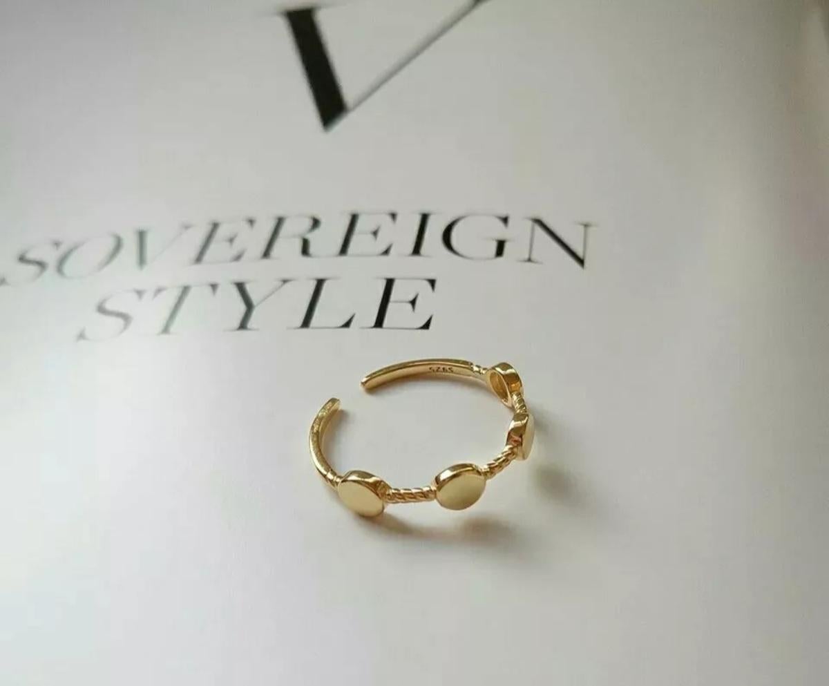 Art Deco 14K Solid Gold Geometric Disc Open Gold Ring For Women Fine Temperament Jewelry. For Sale