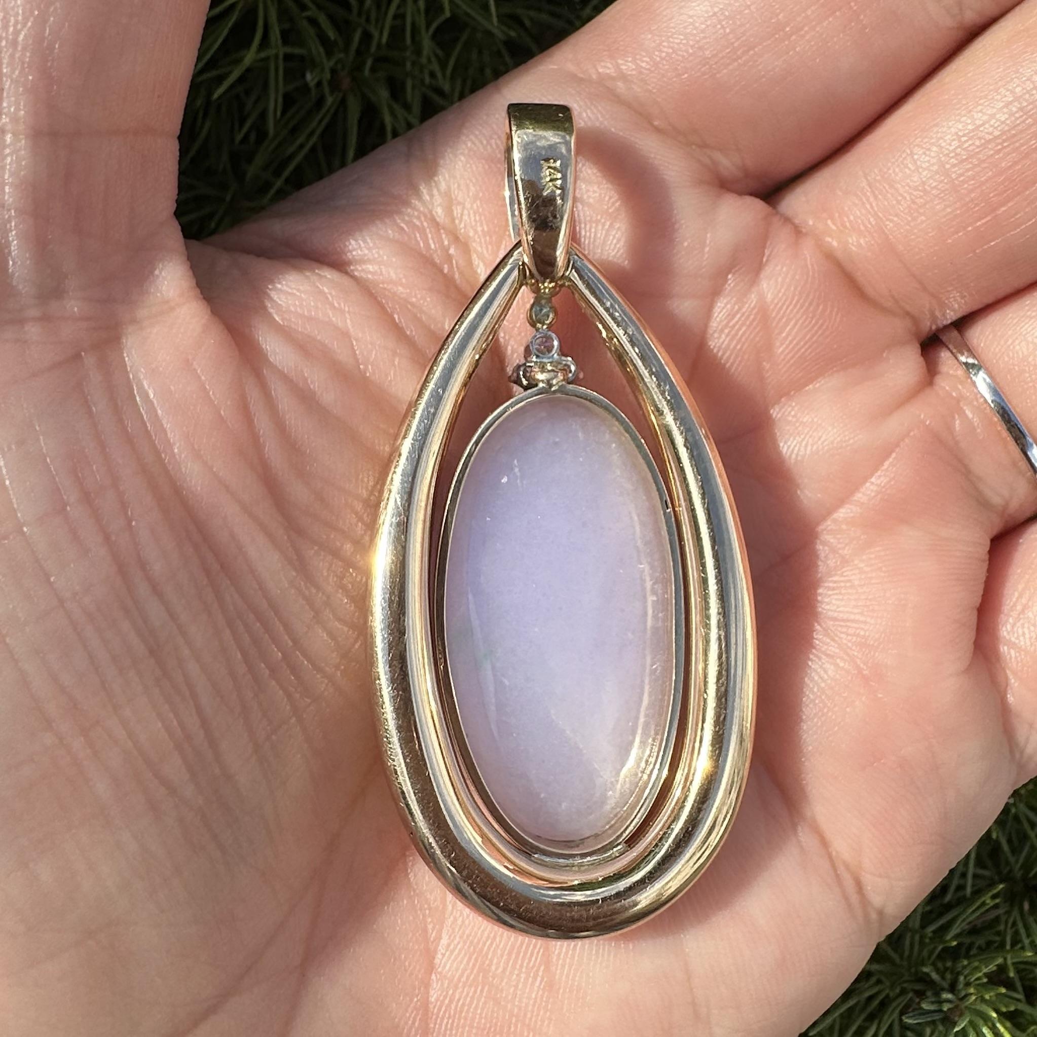 Pendentif diamant en or massif 14k GIA Jade A de Birmanie ovale violet et lavande en vente 5