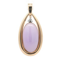 14k Solid Gold GIA Large Oval Purple Lavender Burma A Jade Diamond Pendant