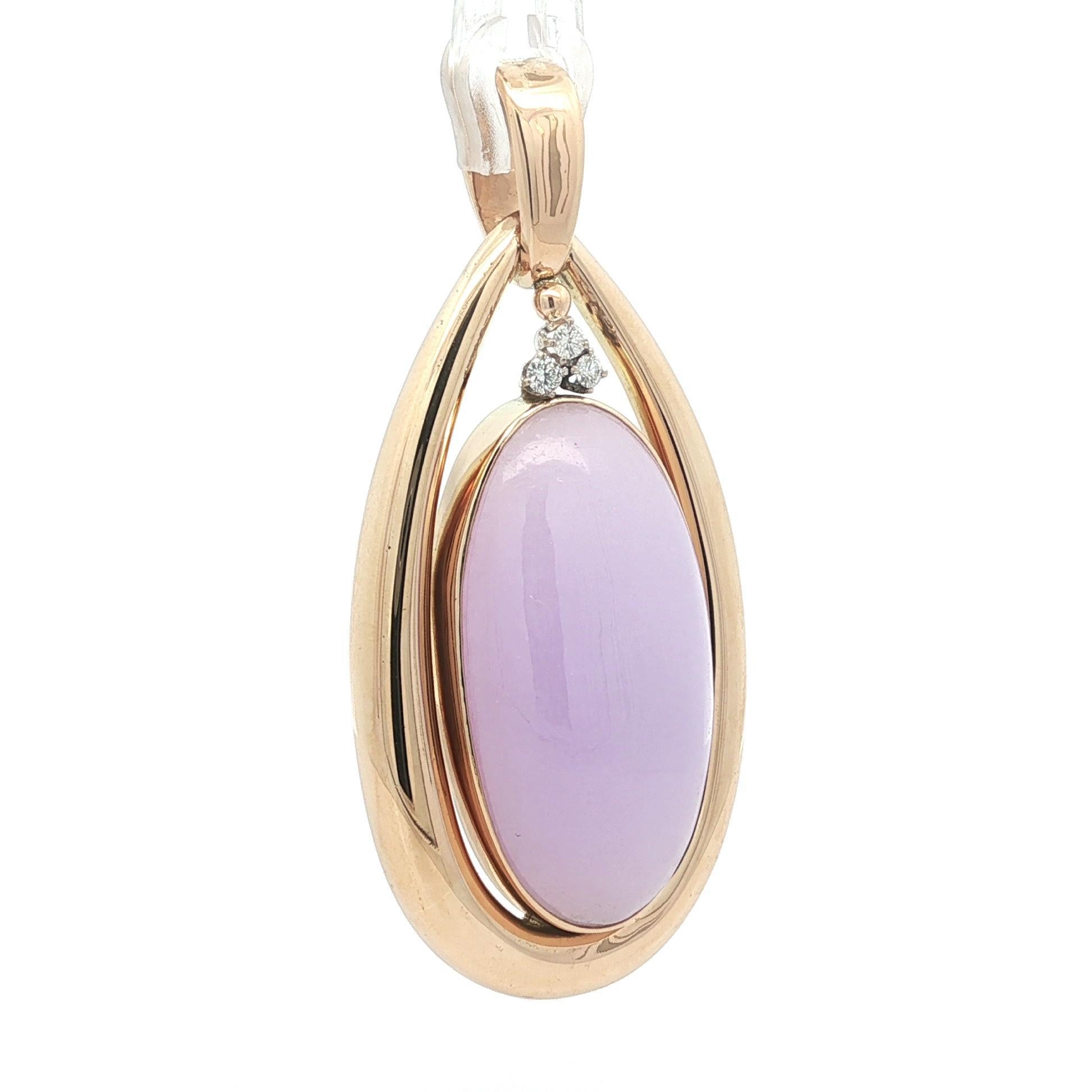 Taille cabochon Pendentif diamant en or massif 14k GIA Jade A de Birmanie ovale violet et lavande en vente