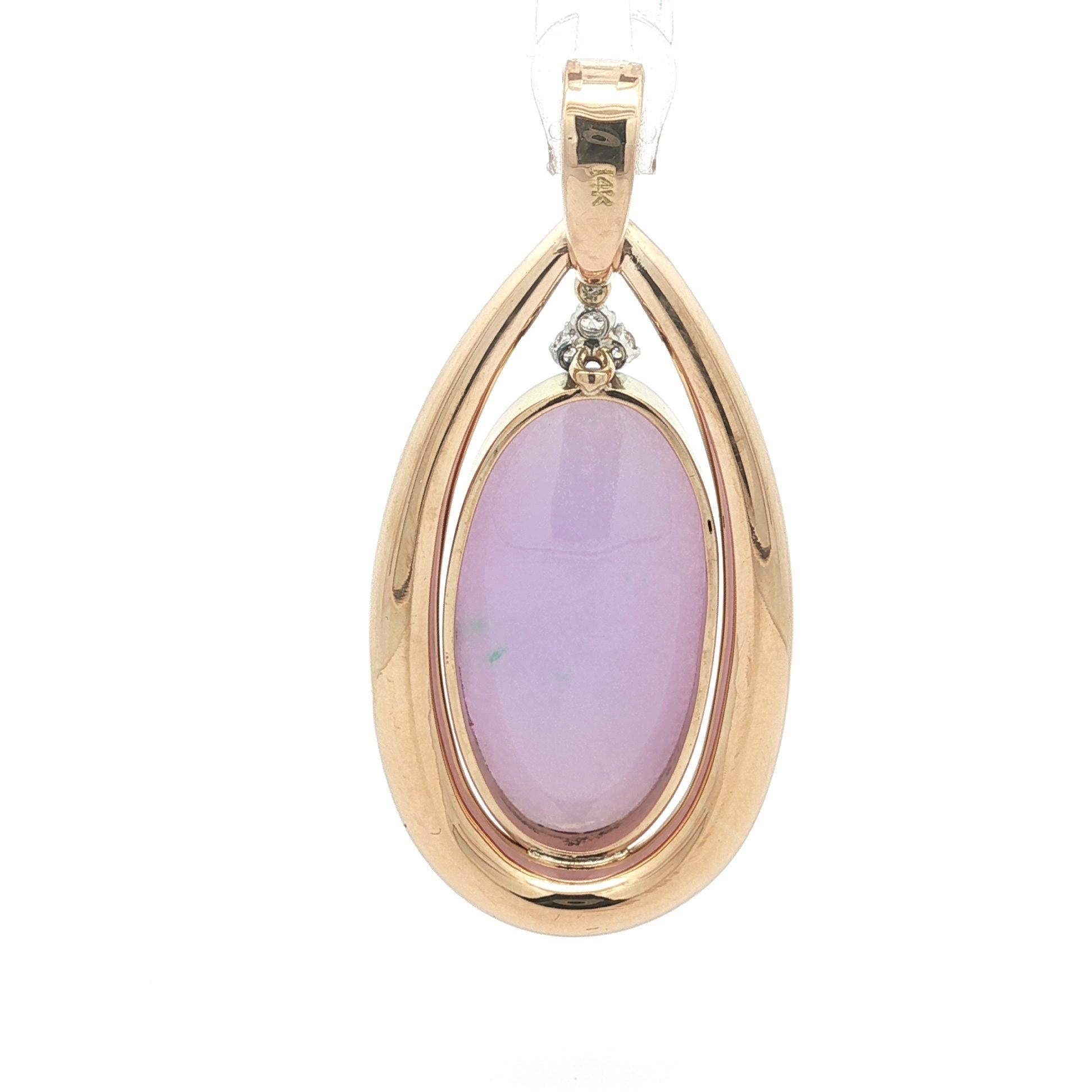 Pendentif diamant en or massif 14k GIA Jade A de Birmanie ovale violet et lavande Excellent état - En vente à Montclair, NJ