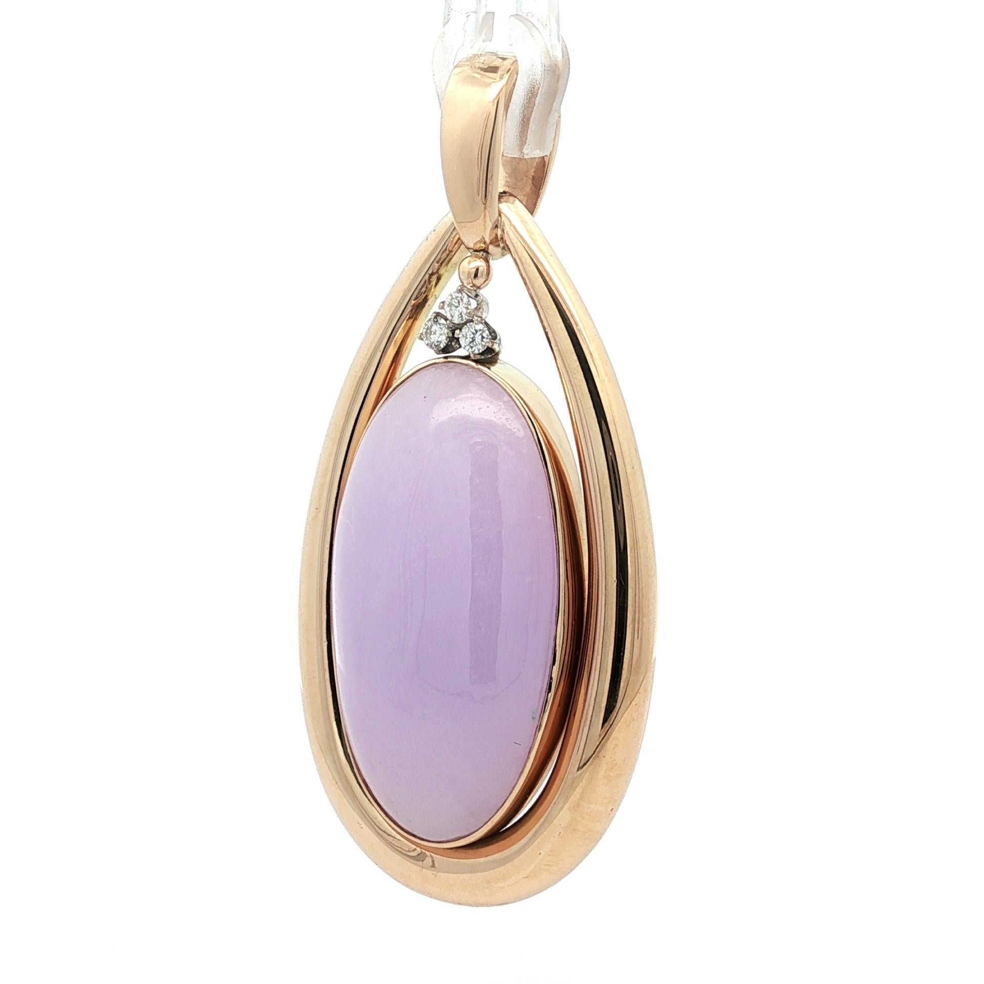 Pendentif diamant en or massif 14k GIA Jade A de Birmanie ovale violet et lavande Pour femmes en vente