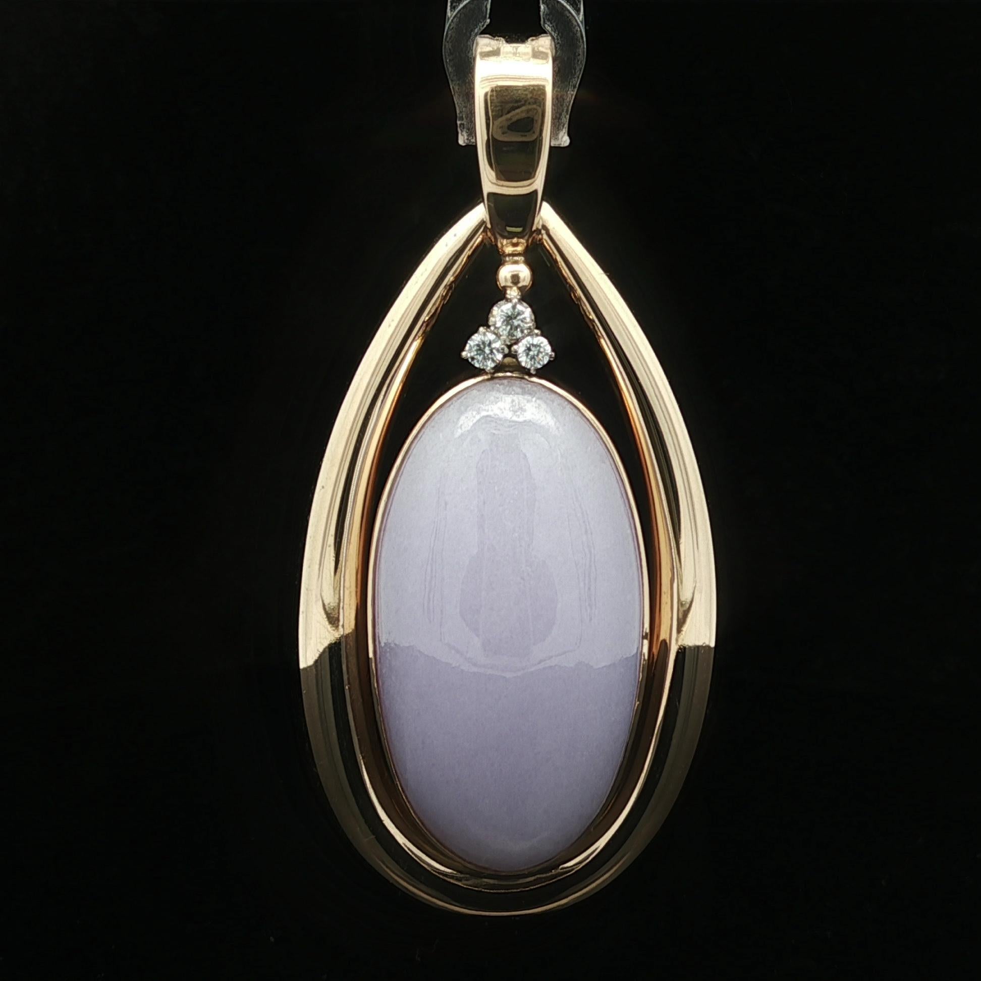 Pendentif diamant en or massif 14k GIA Jade A de Birmanie ovale violet et lavande en vente 1