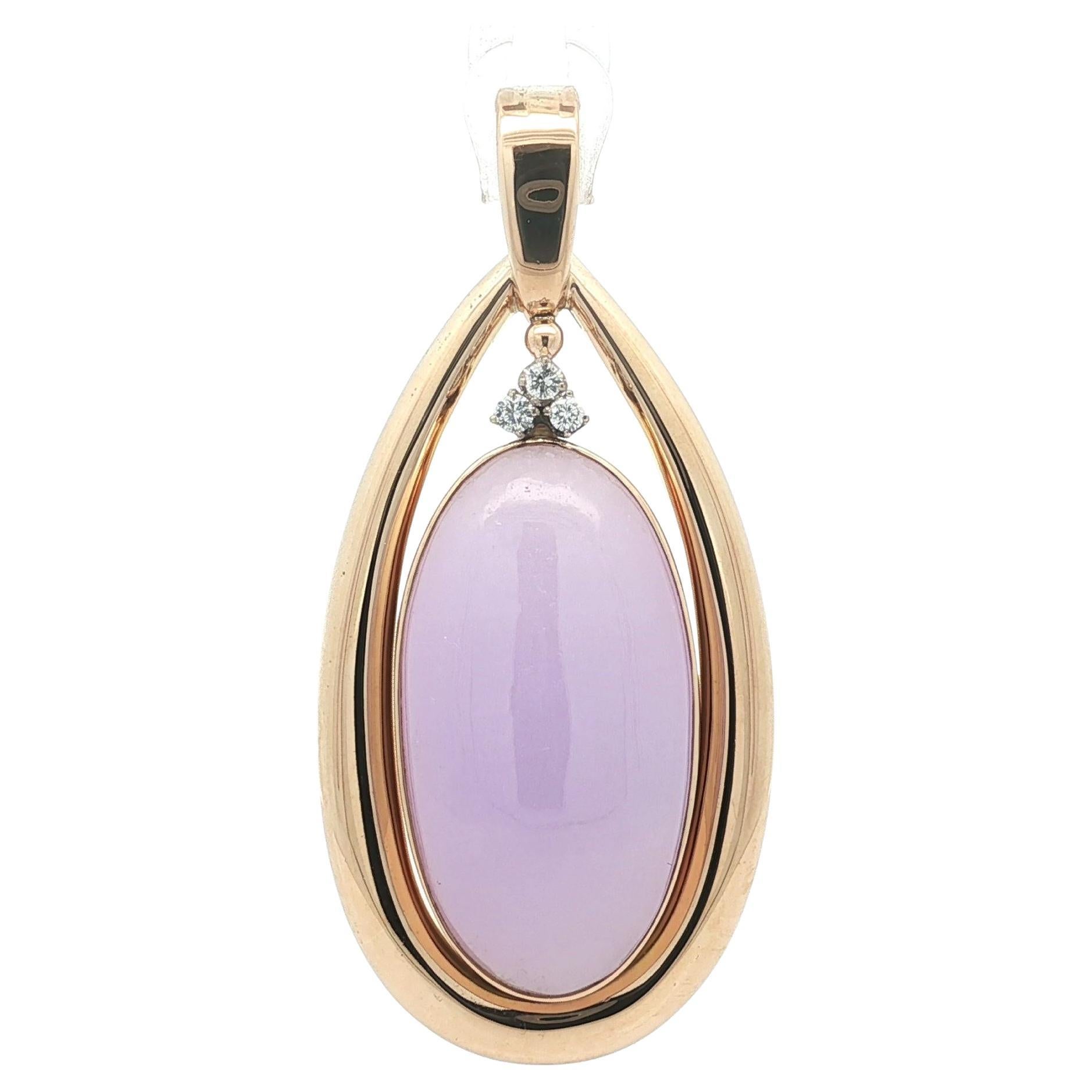 Ciondolo in oro massiccio 14k GIA con diamante ovale grande di giada Burma A viola lavanda