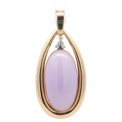 14k Solid Gold GIA Large Oval Purple Lavender Burma A Jade Diamond Pendant