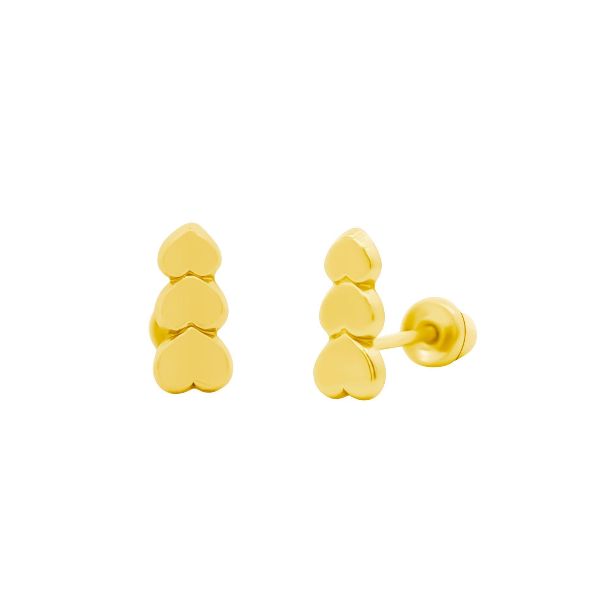 Orecchini a cuore graduati in oro massiccio 14K con chiusura a vite in vendita 5