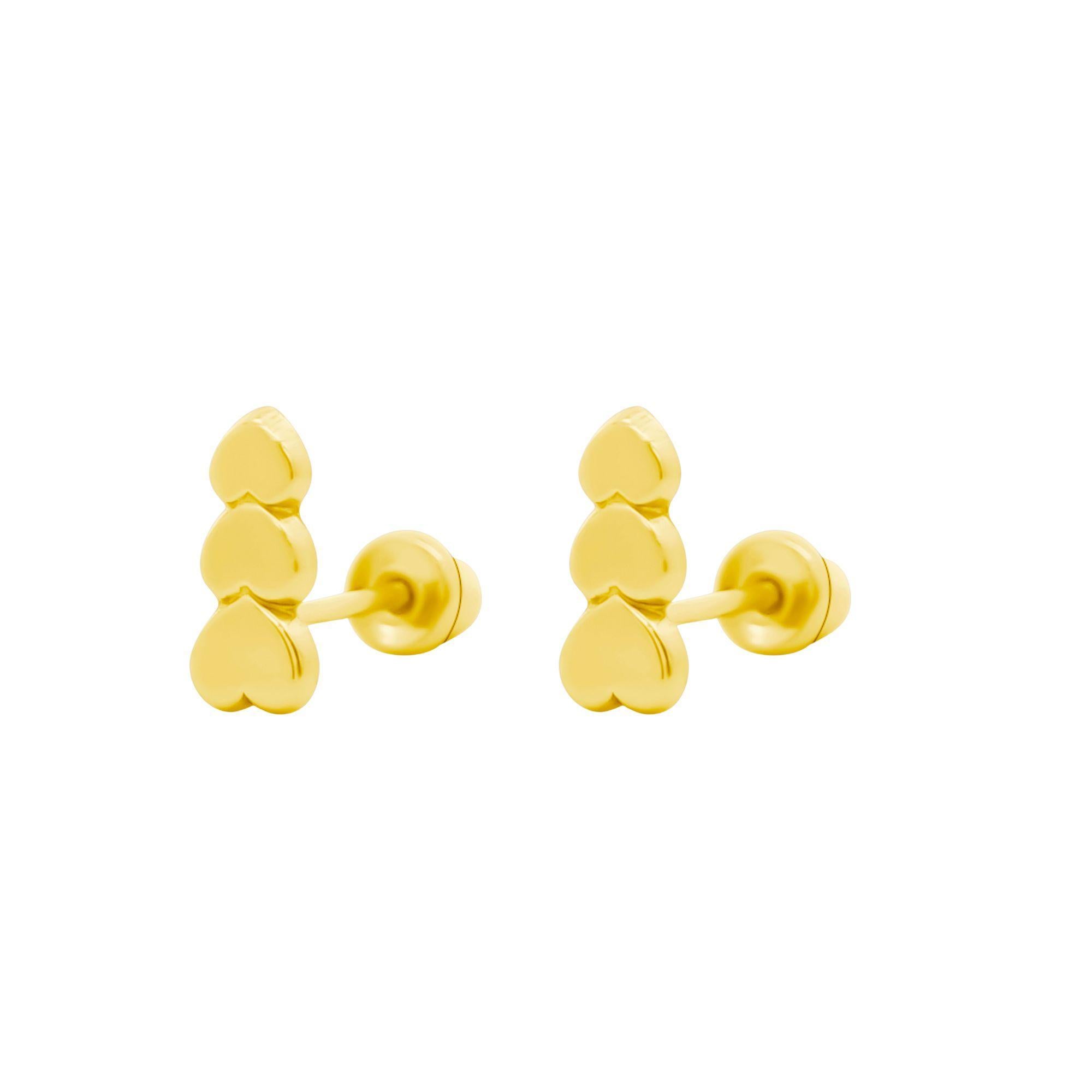 Orecchini a cuore graduati in oro massiccio 14K con chiusura a vite in vendita 6
