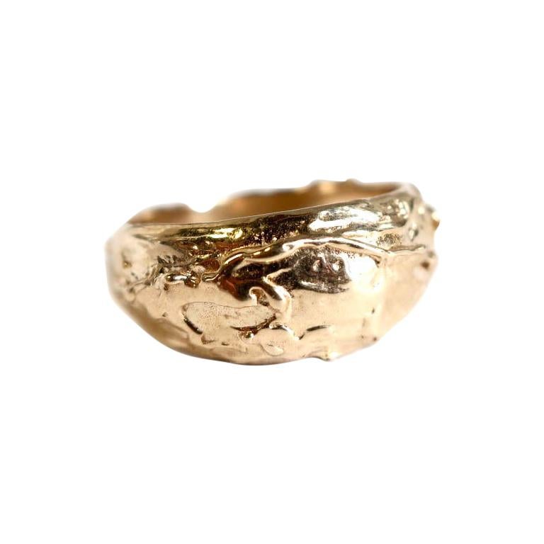 14 Karat Solid Gold Half Dome Textured Unisex Band For Sale