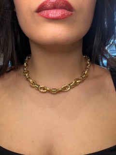 14K Solid Yellow Gold Hammered Link Necklace, Italian, 40g, 1980s