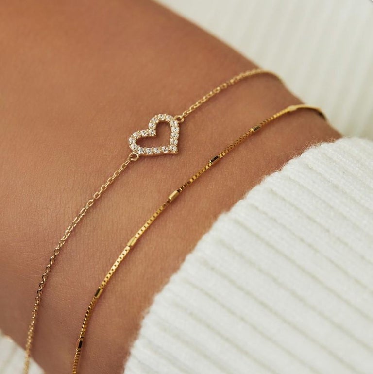 4mm Beaded Bracelet Small Heart - Gold Black
