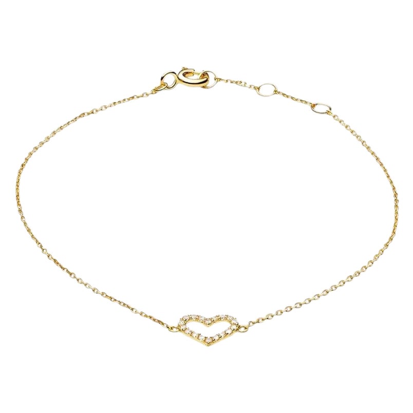 14k Solid Gold Heart Bracelet, Tiny Heart Gold Bracelet