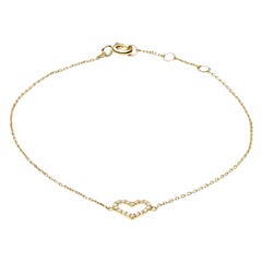 14k Solid Gold Heart Bracelet, Tiny Heart Gold Bracelet