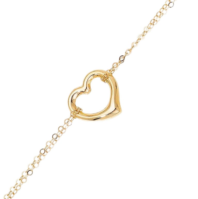 14k Solid Gold Heart Charm Bracelet, Tiny Heart Charm Gold Chain