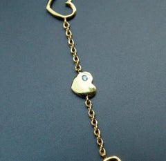 14k Solid Gold Heart Charm Diamond Flexible Chain Bracelet