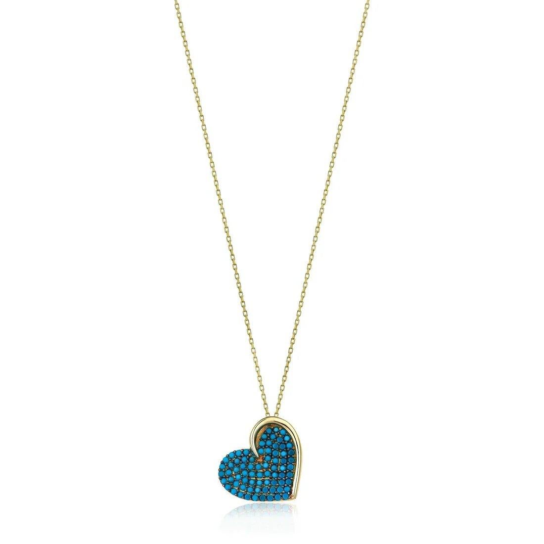 Taglio rotondo Collana con ciondolo a forma di cuore in oro massiccio 14k, collana a forma di cuore per donne