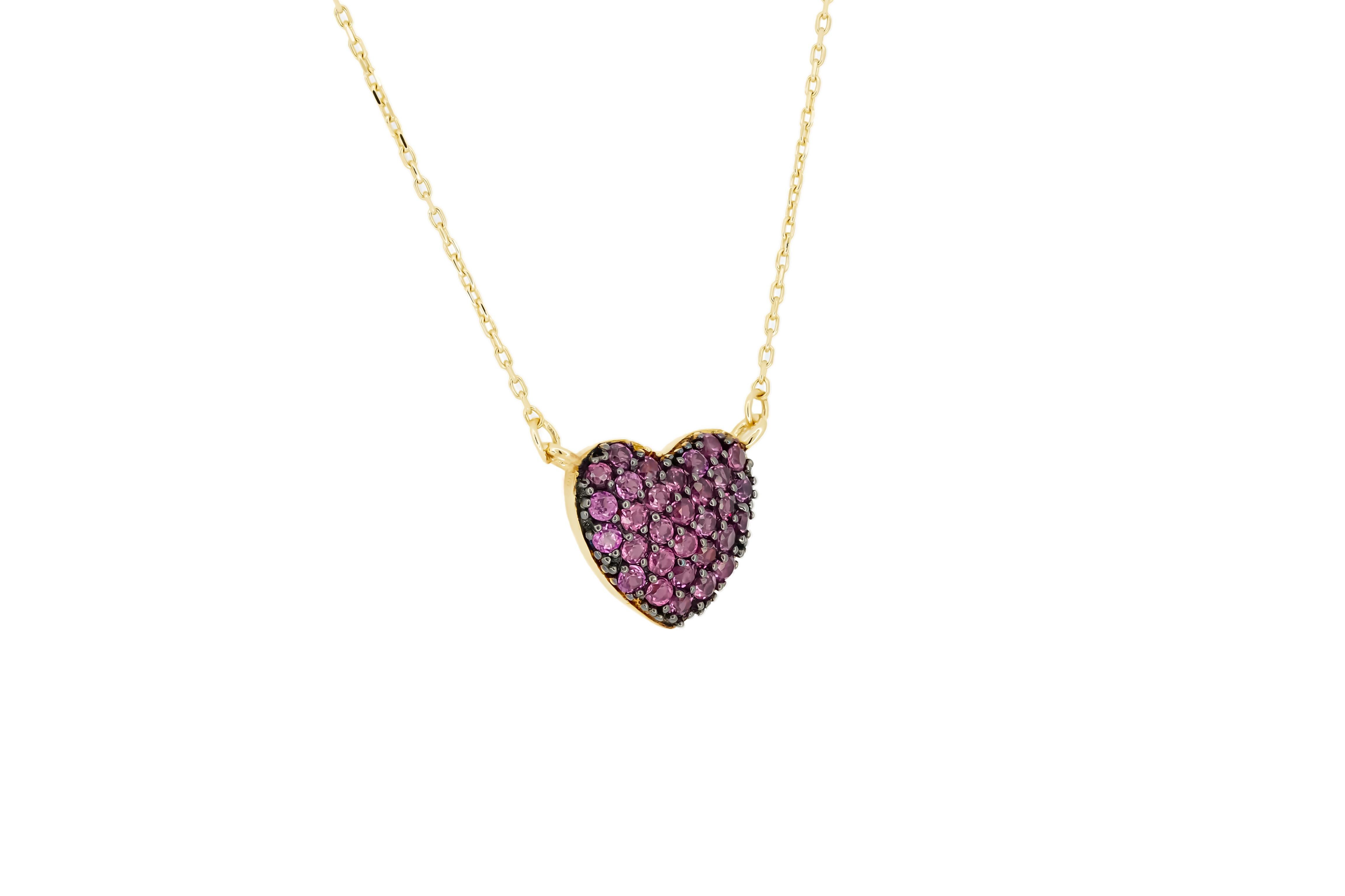 Taille ronde Collier pendentif cœur en or massif 14 carats, collier pour femmes en vente