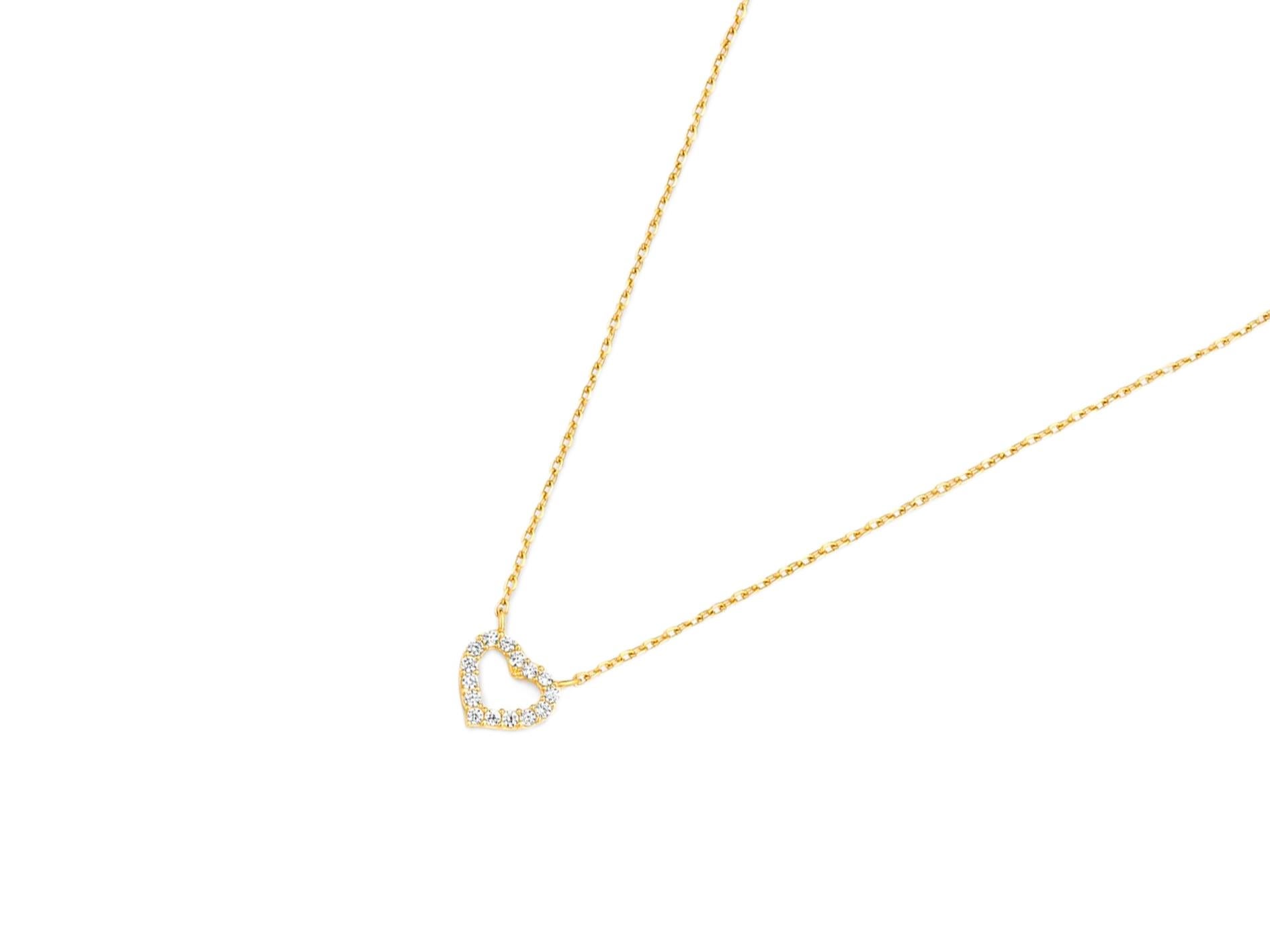 Taille ronde Collier pendentif en forme de cœur en or massif 14 carats, collier à breloque en or en forme de cœur en vente