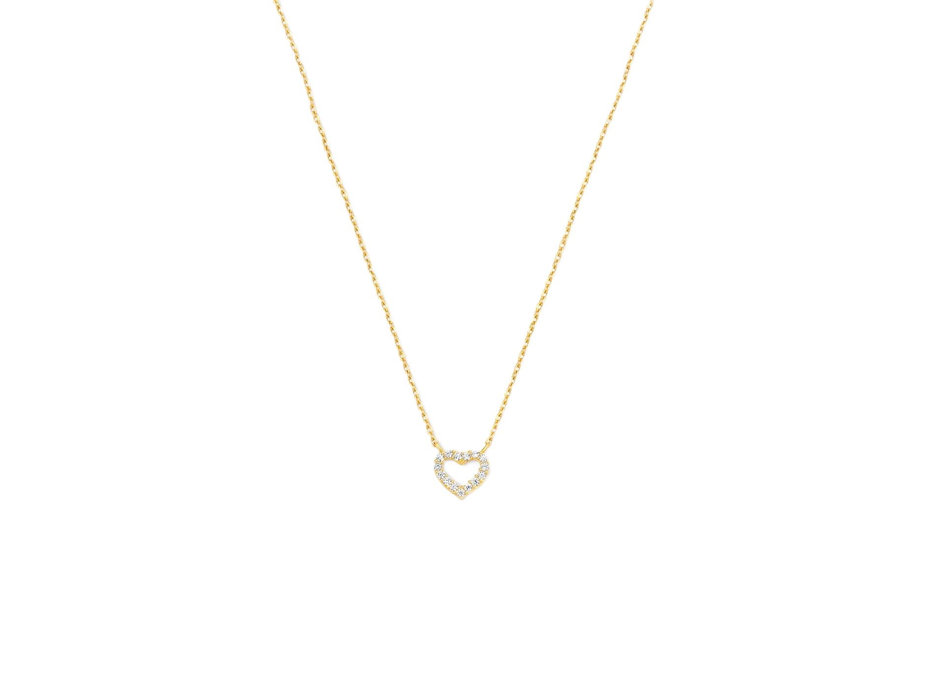 Modern 14k Solid Gold Heart Pendant Necklace, Tiny Heart Charm Gold Chain Necklace For Sale