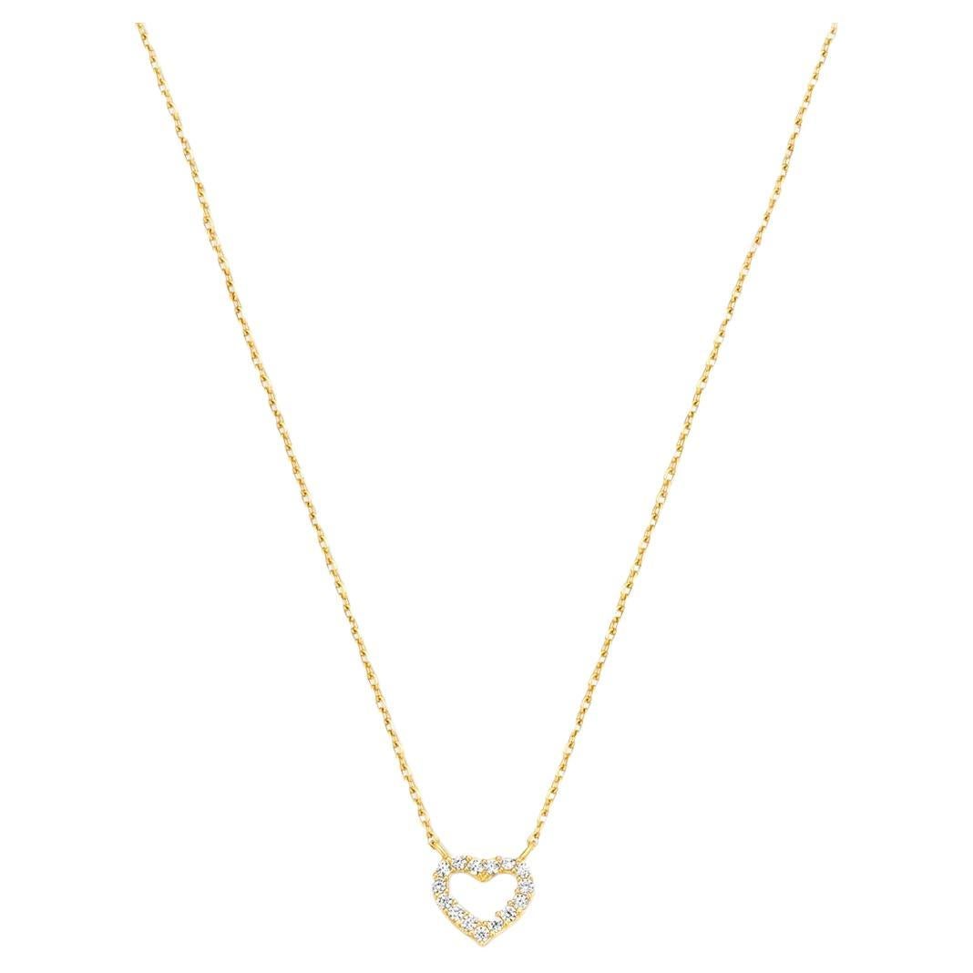 14k Solid Gold Heart Pendant Necklace, Tiny Heart Charm Gold Chain Necklace For Sale