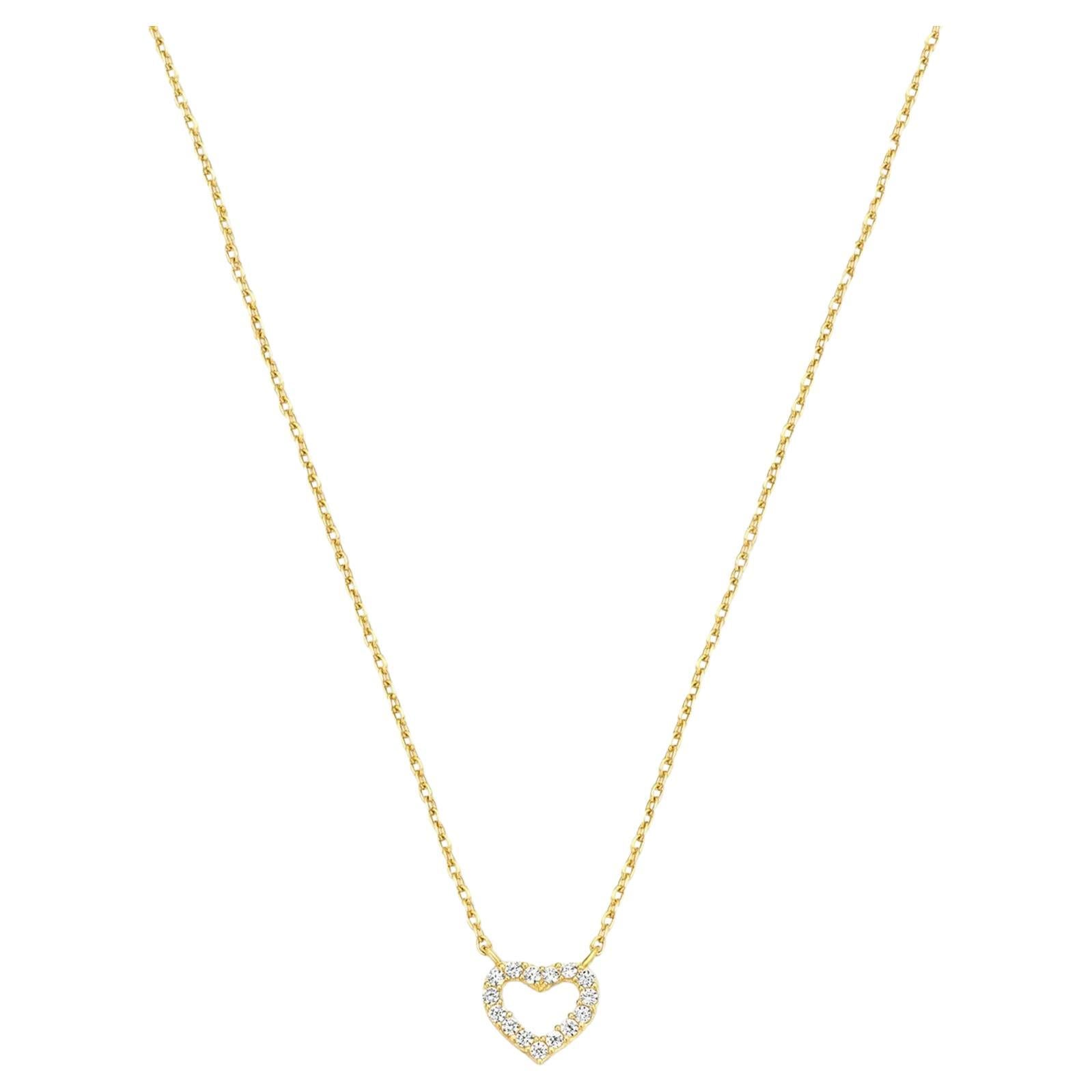 14k Solid Gold Heart Pendant Necklace, Tiny Heart Charm Gold Chain Necklace. For Sale
