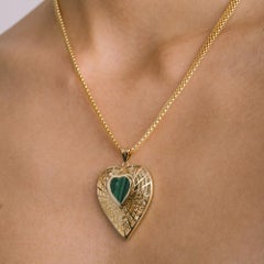 14K Solid Gold Heart Pendant with Natural Malachite – Handcrafted Fine Jewelry