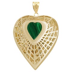14K Solid Gold Heart Pendant with Natural Malachite – Handcrafted Fine Jewelry