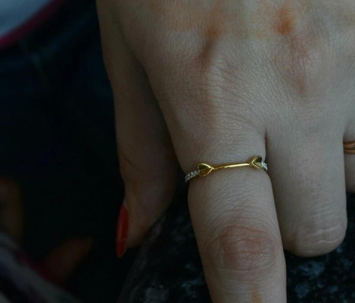 Anneau de bague cœur en or massif 14 carats avec diamant naturel, cadeau de mariage en forme de cœur Neuf - En vente à Chicago, IL