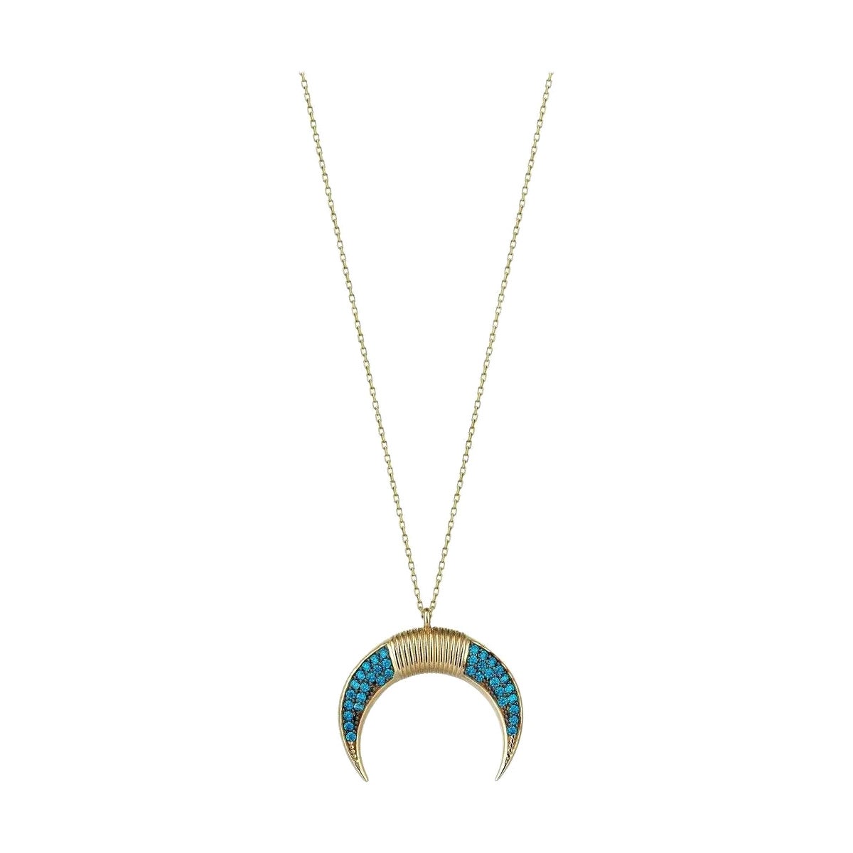 Collar Cuerno Oro Macizo 14k, Colgante Luna Creciente Oro en venta