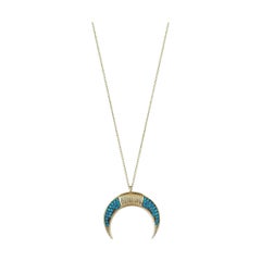 14k Solid Gold Horn Necklace, Gold Crescent Moon Pendant