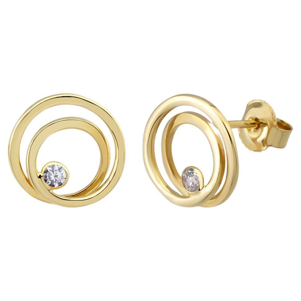 Zircon Gemstone Interwined Stud Gold Earrings For Sale