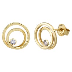 Zircon Gemstone Interwined Stud Gold Earrings