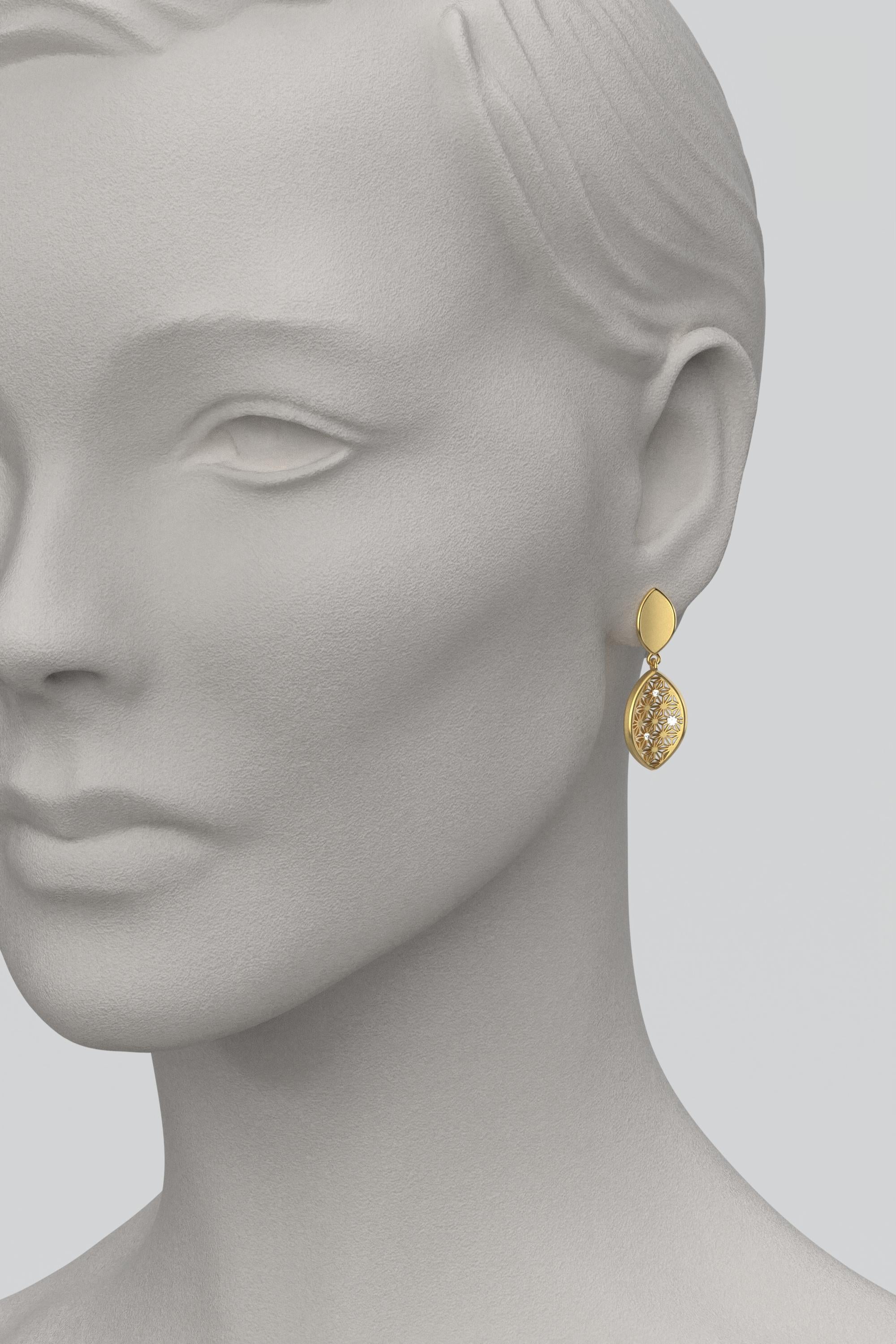 Boucles d'oreilles italiennes en or massif 14 carats avec motif Sashiko japonais Neuf - En vente à Camisano Vicentino, VI