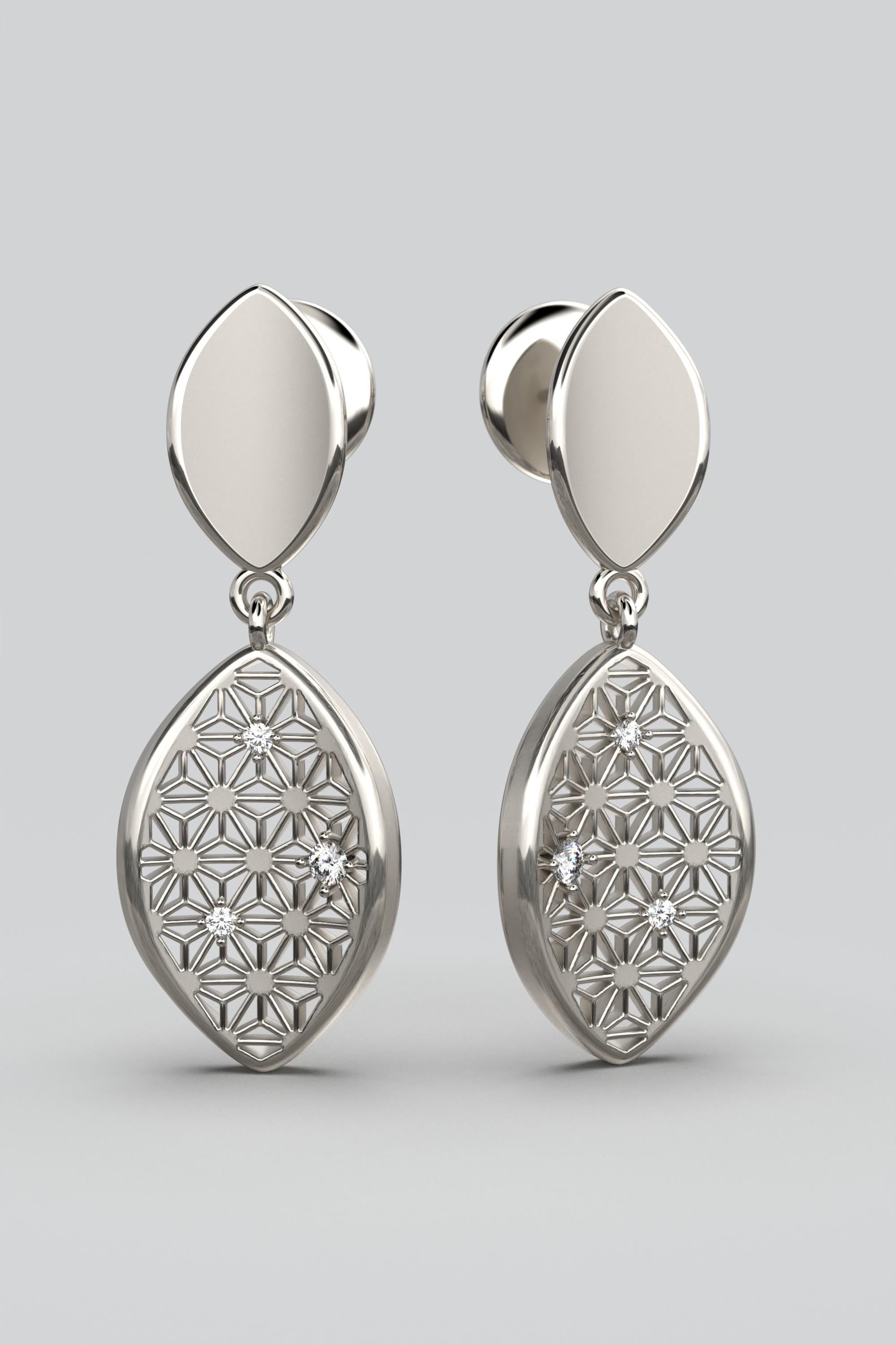 Boucles d'oreilles italiennes en or massif 14 carats avec motif Sashiko japonais Pour femmes en vente
