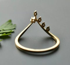 14k Solid Gold Leaf Chevron Deep V Wedding Bands Ring