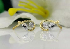 14k Massivgold Blatt Designer Diamant-Ohrstecker-Ohrstecker Dainty