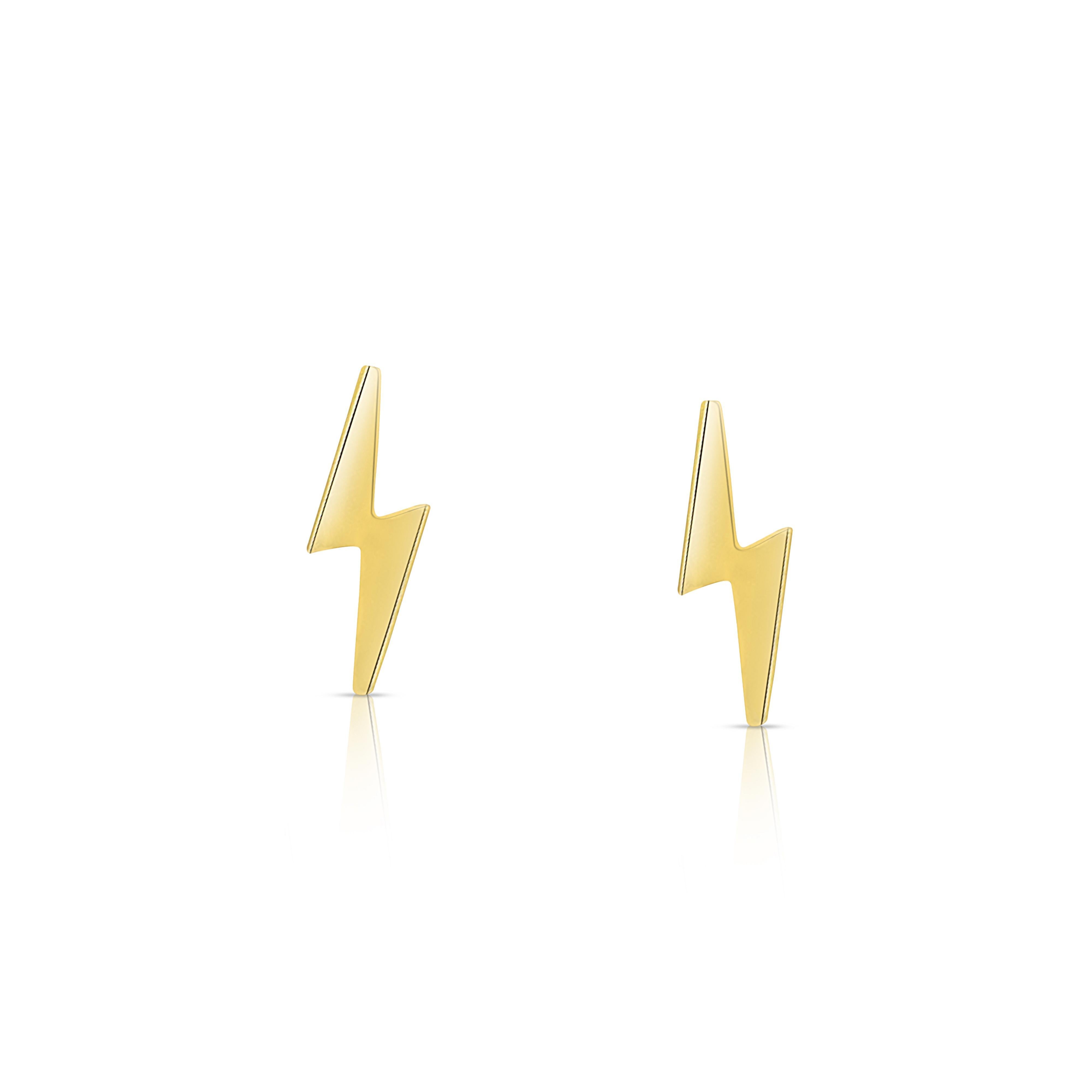 14K Solid Gold Lightning Bolt Dainty Stud Earrings in Screw Back Closure In New Condition For Sale In Miami, FL