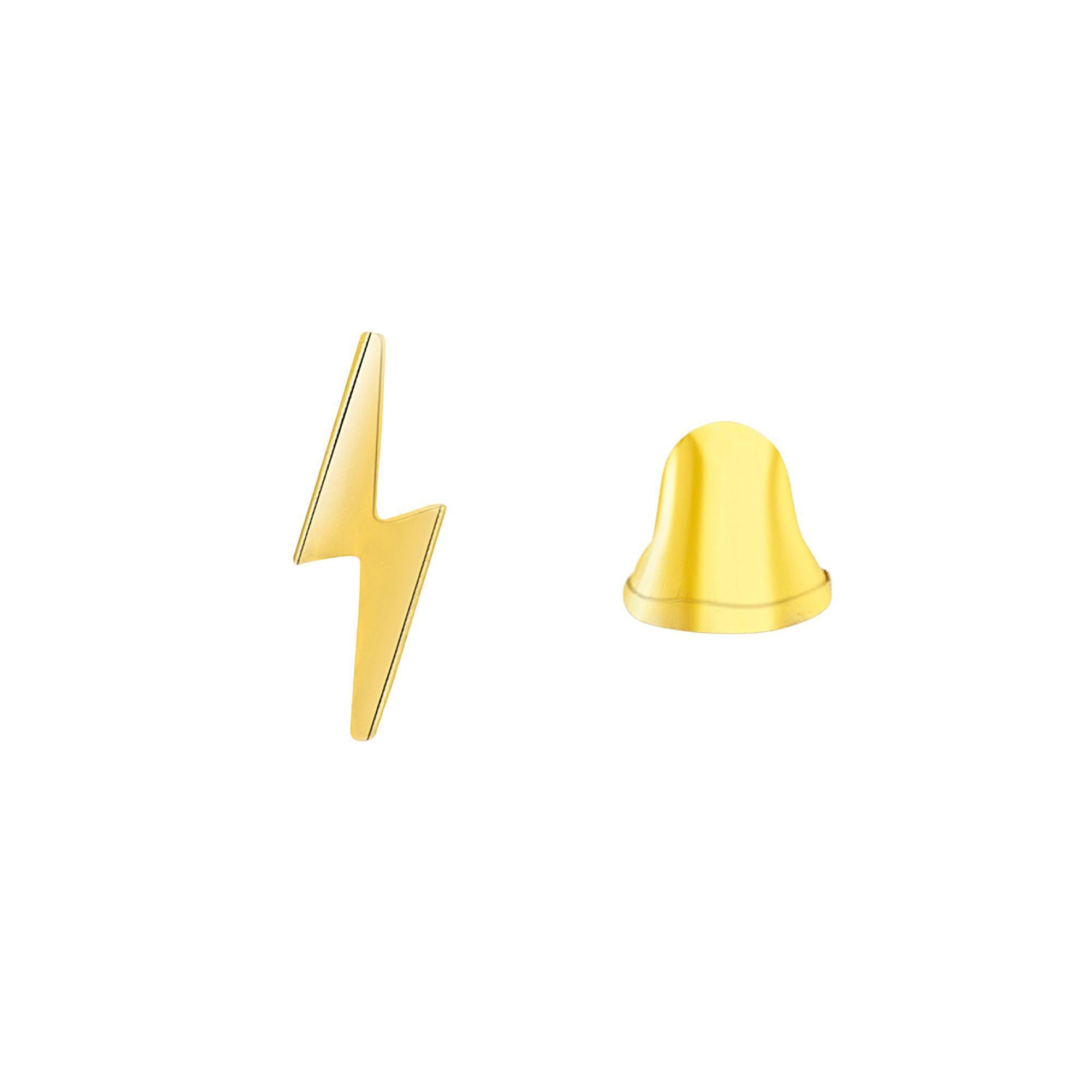 14K Solid Gold Lightning Bolt Dainty Stud Earrings in Screw Back Closure For Sale 1