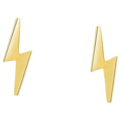 14K Solid Gold Lightning Bolt Dainty Stud Earrings in Screw Back Closure