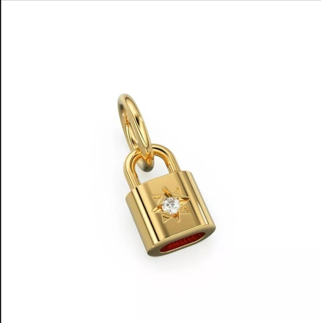 Art Deco 14K Solid Gold Lock Charm Pendant Diamond Padlock Pendant Christmas Gift For Her For Sale