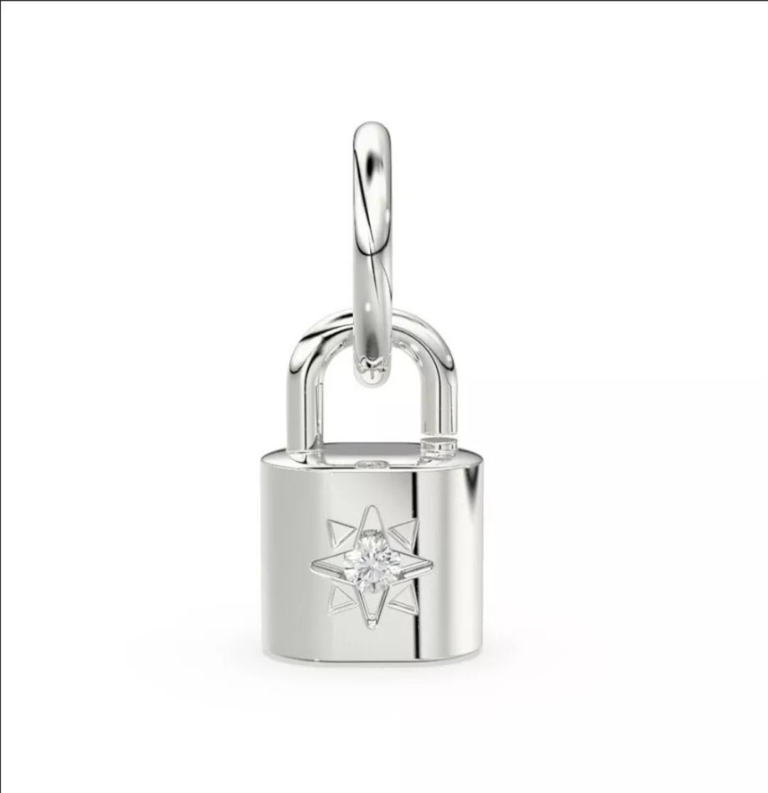 Round Cut 14K Solid Gold Lock Charm Pendant Diamond Padlock Pendant Christmas Gift For Her For Sale