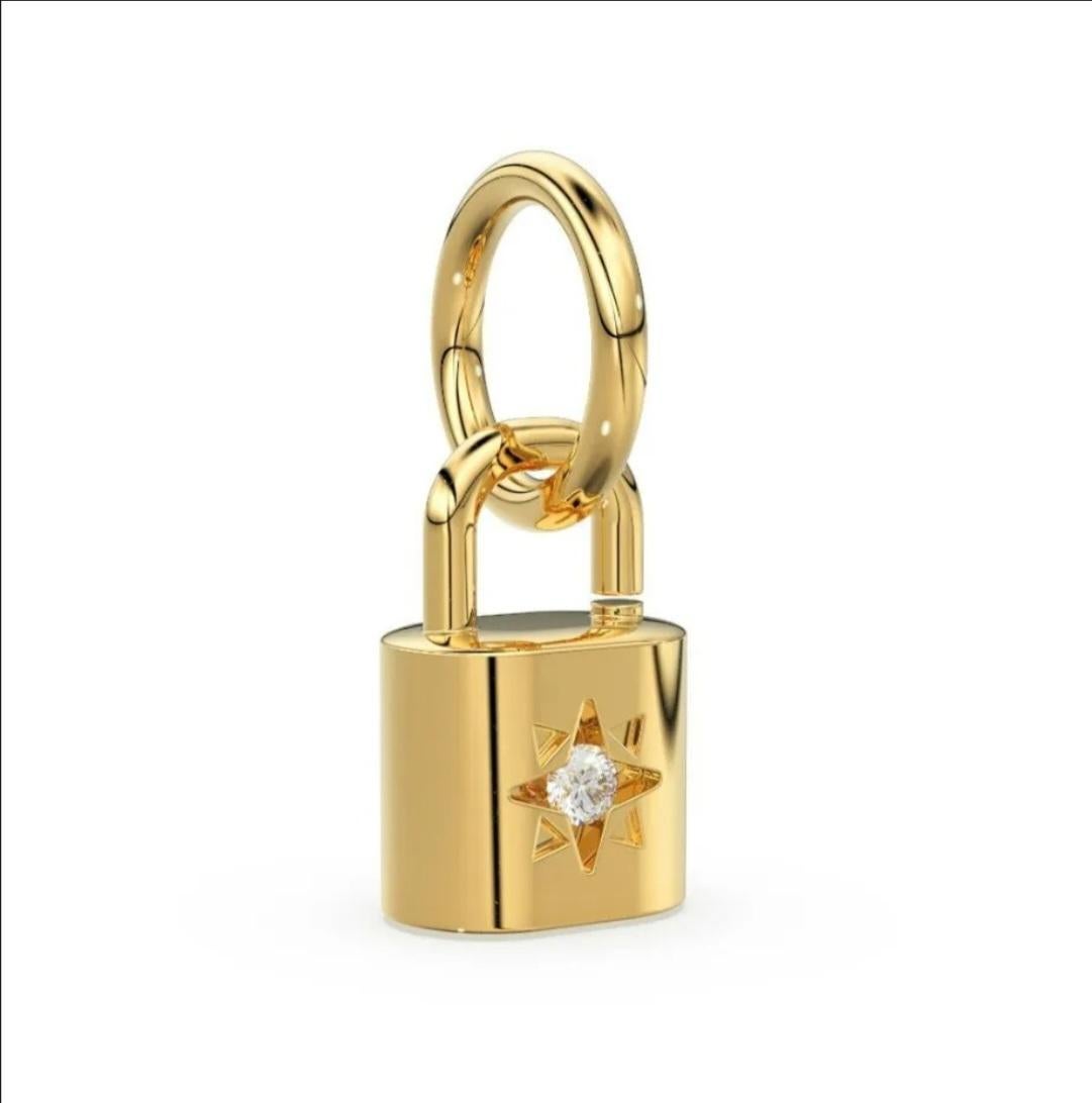 Women's or Men's 14K Solid Gold Lock Charm Pendant Diamond Padlock Pendant Christmas Gift For Her For Sale