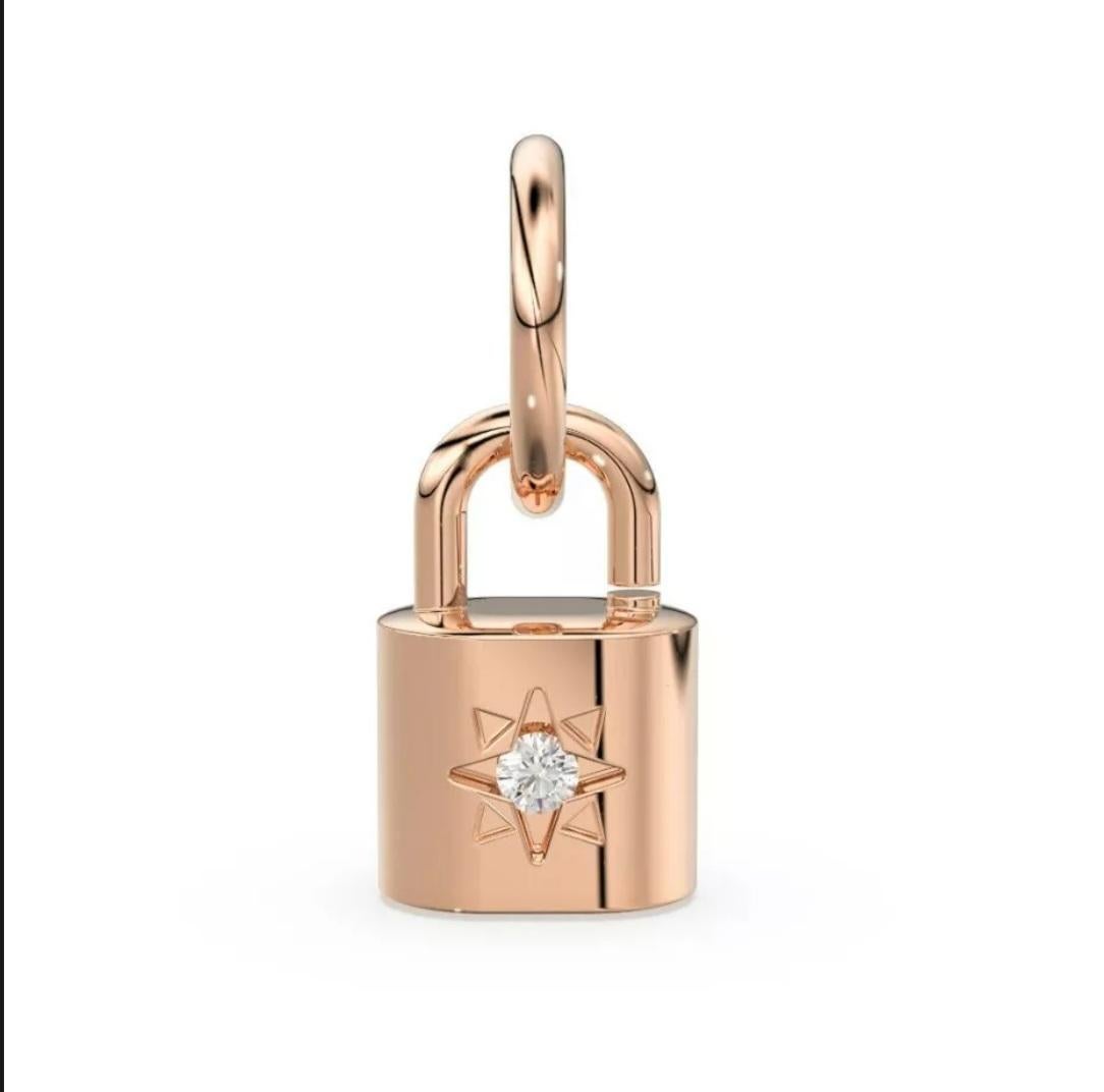 14K Solid Gold Lock Charm Pendant Diamond Padlock Pendant Christmas Gift For Her For Sale 2