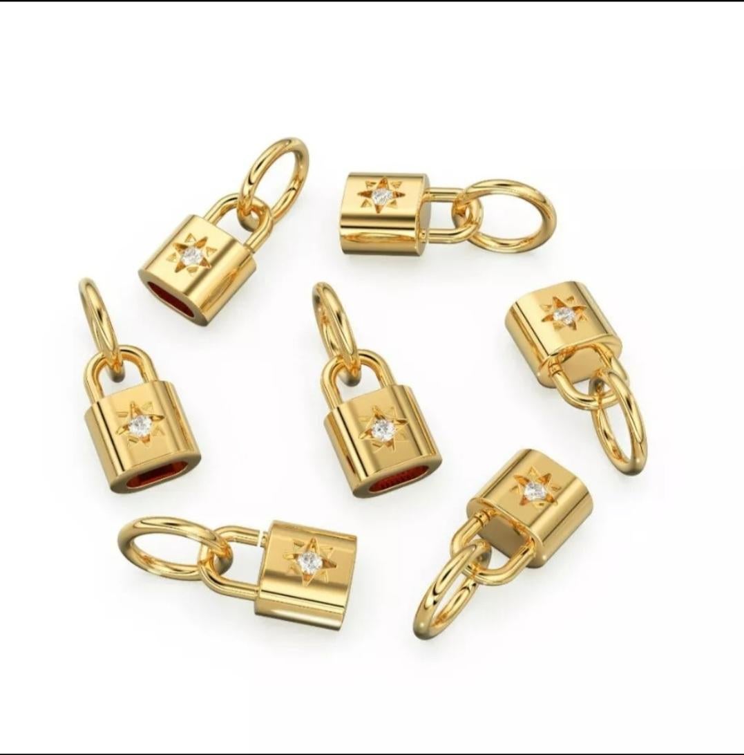 14K Solid Gold Lock Charm Pendant Diamond Padlock Pendant Christmas Gift For Her For Sale 3
