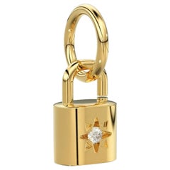14K Solid Gold Lock Charm Pendant Diamond Padlock Pendant Christmas Gift For Her
