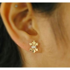 14k Solid Gold Maple Leaf Diamond Ear Stud Fall Earring