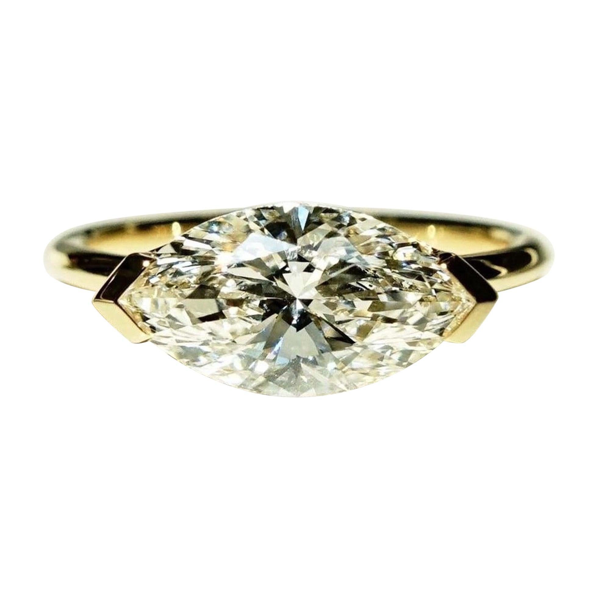 14k Solid gold Marquise Cut East To West Moissanite 2 CT Solitaire Ring For Sale