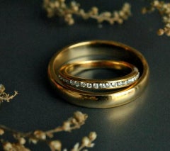 Bague de couple en or massif 14k avec diamant et demi-éternité