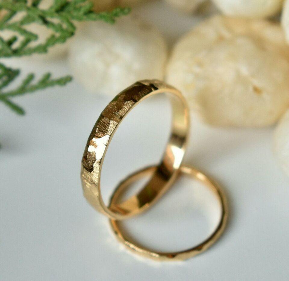 14k Massivgold Passende Paare Ringe Seiner gebürsteten Ehering. im Angebot 5